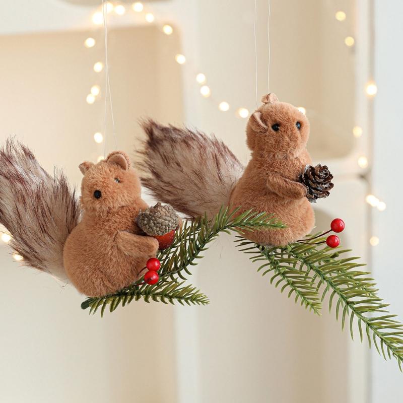 Cartoon Squirrel Hanging Decoration With Pinecone Accent Holiday Decoration For Christmas Gifts