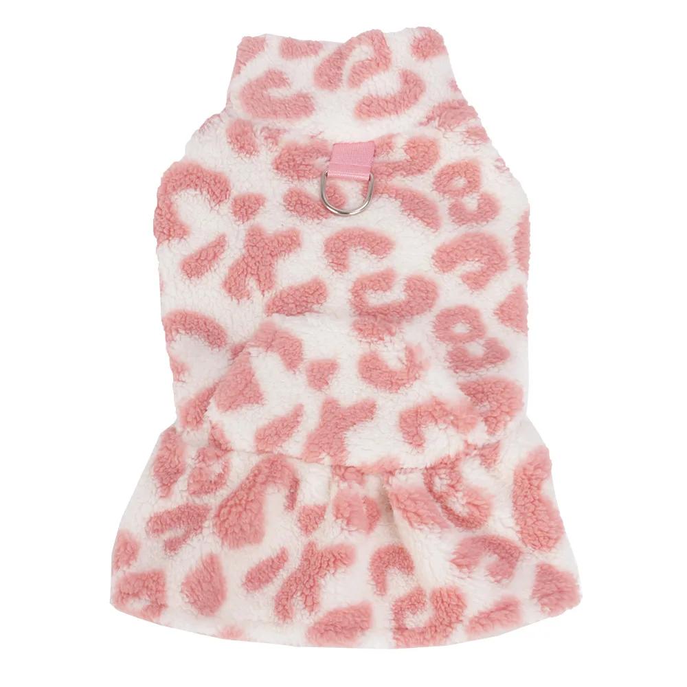 Leopard Dog Dress Coat Winter Fleece Pullover Sweatshirt Pet Clothes Sleeveless Vest Hoodies Puppy Skirt for Small Dogs Chiwawa