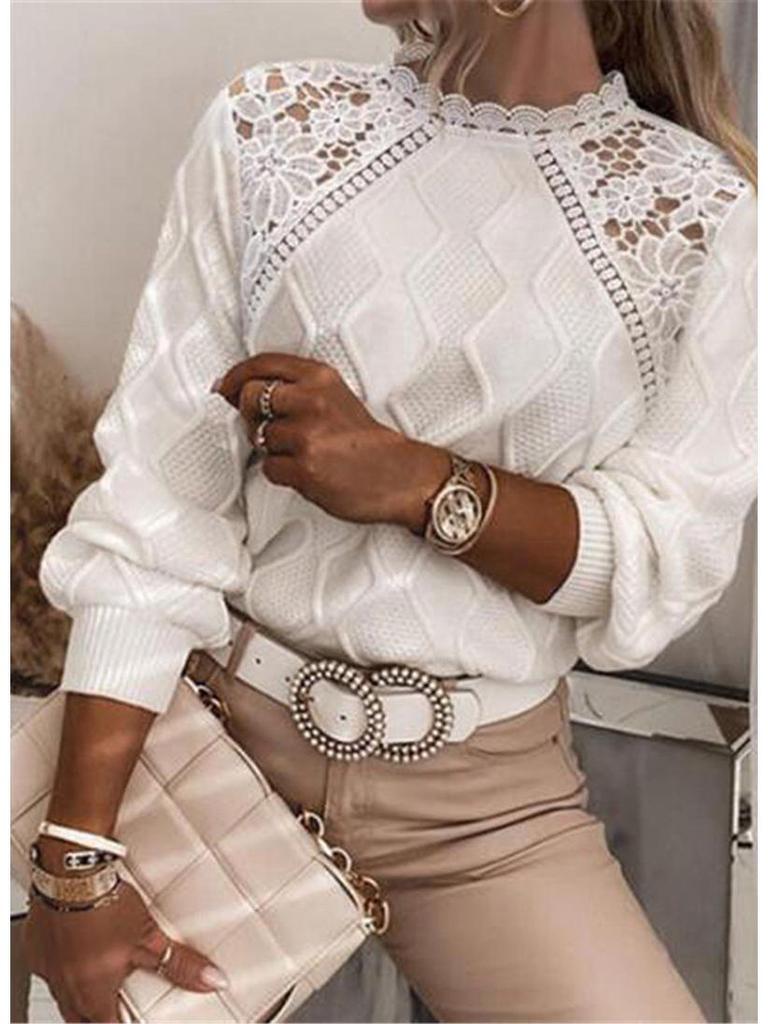 Chic Socialite Lace Shoulder Slim-Fit Women's Knit Sweater