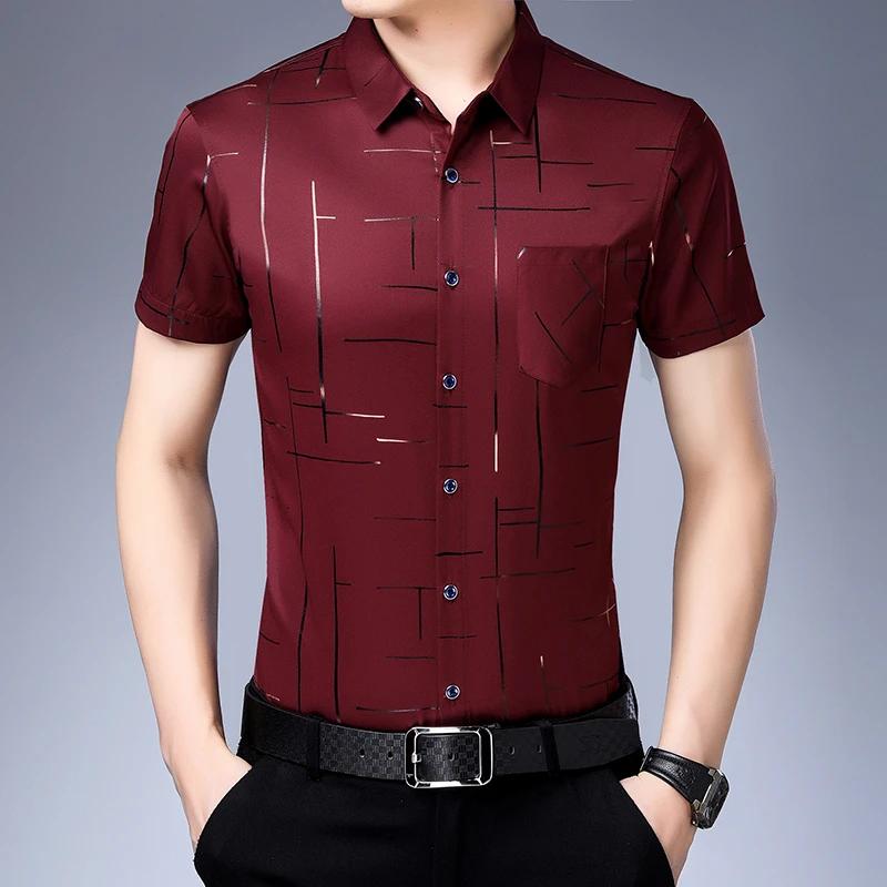 

Новая мужская рубашка с коротким рукавом в стиле business casual, не требующая глажки и устойчивая к складкам S красный