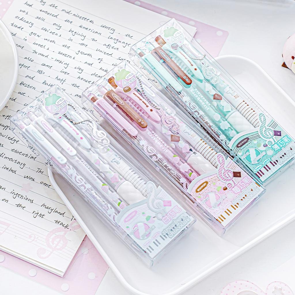 4pcs Strawberry Chocolate Gel Ink Pen Retractable 0.5mm Ballpoint Quick Dry Black Color for Writing Stationery A3203