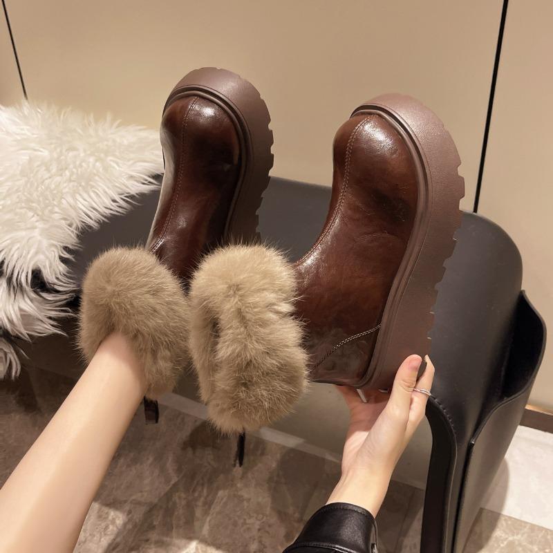 Mao Mao Short Boots Thick-soled Fur Integrated Snow Boots Winter New Piled Thickened Warm Cotton