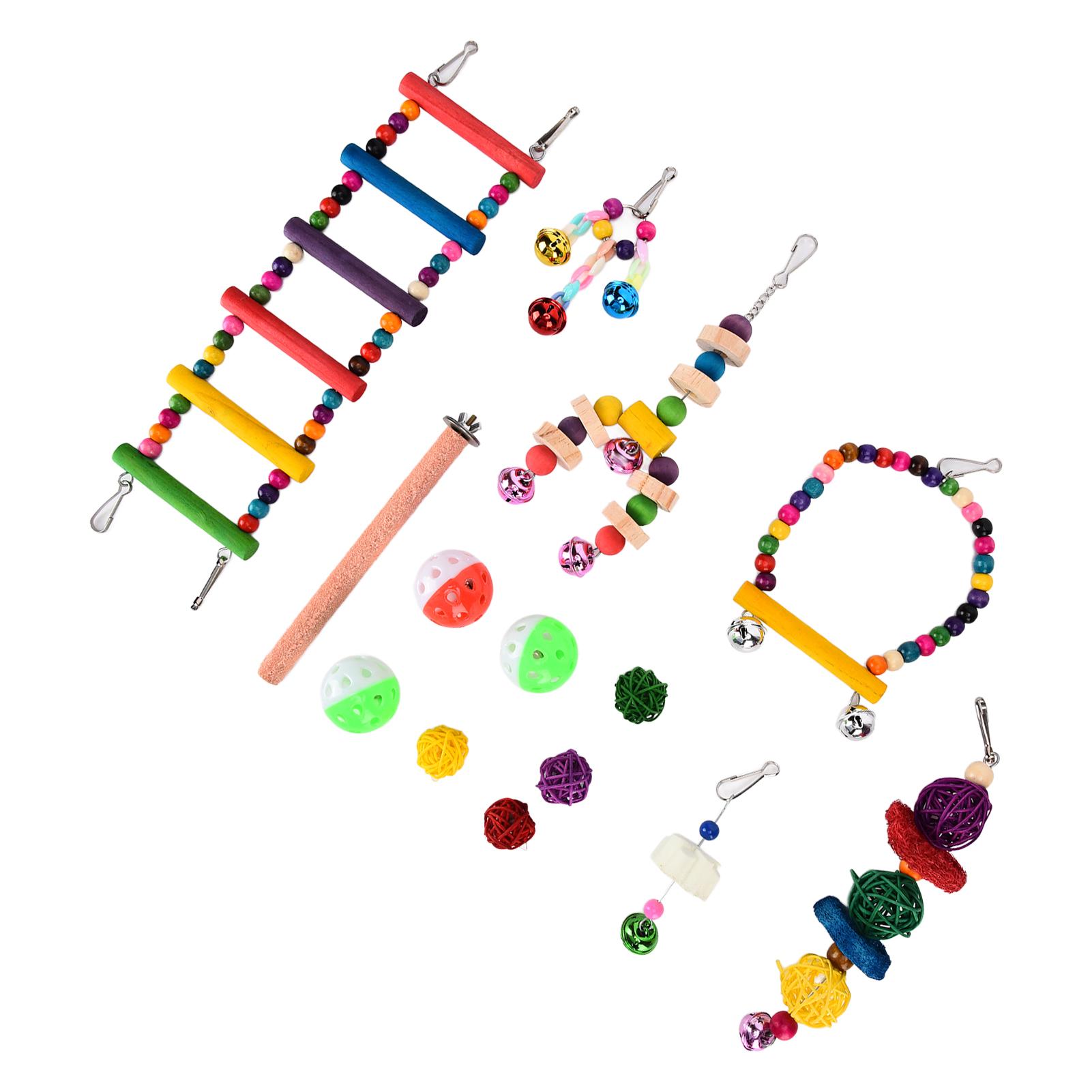14pcs Bird Parrots Toys Safe Natural Bird Swing Chewing Toys for Budgie Finches Cockatiels Conures