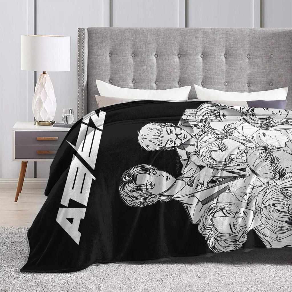 Kpop Ateez Band Blanket Soft Graphic Plush Throw Blanket For Bedroom Picnic Flannel Bedspread Bed Cover
