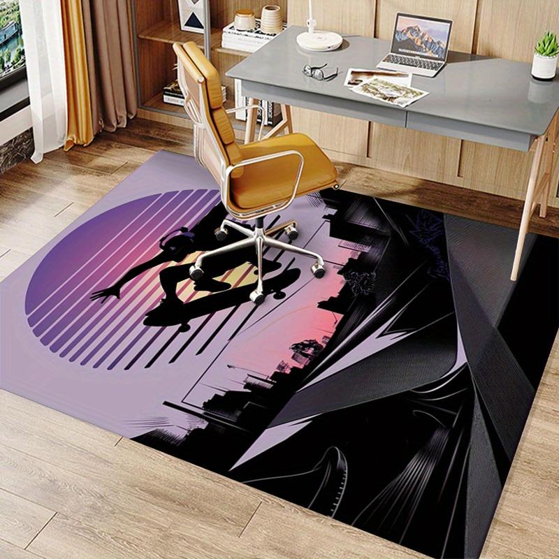 Skateboarding Silhouette Printed Carpet Chair Mat, Non-Slip Polyester Area Rug, Crystal Velvet for Home Office Living