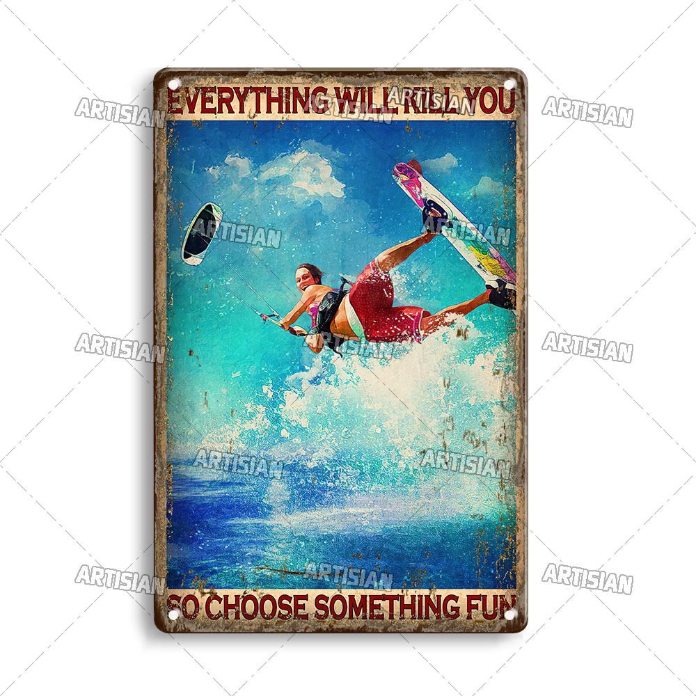 Artisian Rowing Metal Sign Surfing Tin Poster Kayaking Sport Decorative Plate Wall Decor Garage Bar Pub Club Hotel Cafe Kitchen