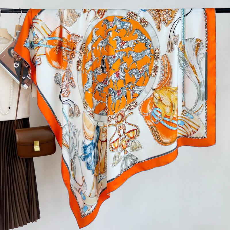Horses line up new silk twill silk large square scarf autumn and winter mulberry silk silk scarf women s office large shawl scarf 135*135cm