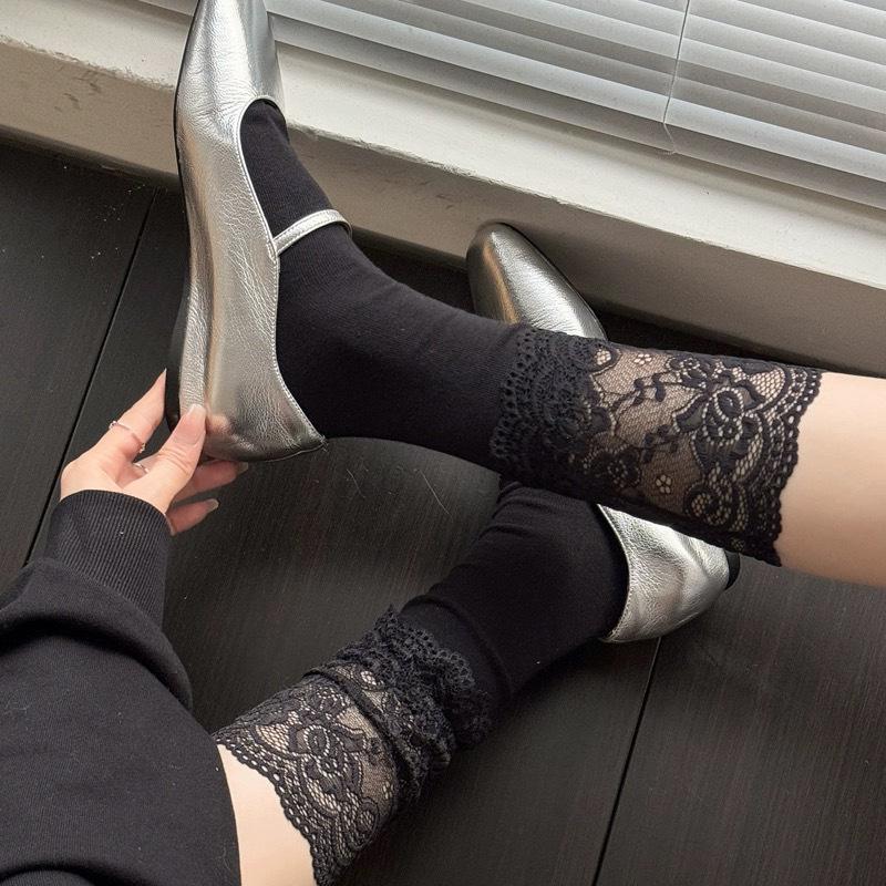 2021 Lace Calf Socks Ballet Style Stacking Socks Medium Tall Women'S Cotton Socks Pure Desire Wind