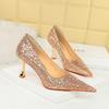 Women's Fashion Banquet High Heels Metal Heels, High Heels Shallow Mouth, Pointed Toe, Shining Shining Sheep Cloth Single Shoes