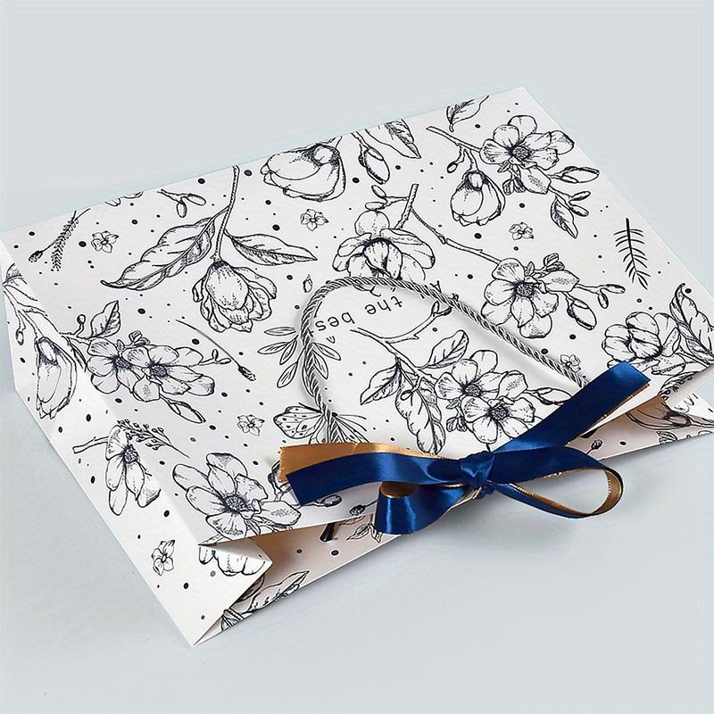 5 Stück Papiergeschenktüten mit Blumendruck, faltbare Geschenk- und Einkaufshandtaschen für Geburtstag, Hochzeit und Weihnachten, für den täglichen Gebrauch und als Feiertagsverpackung