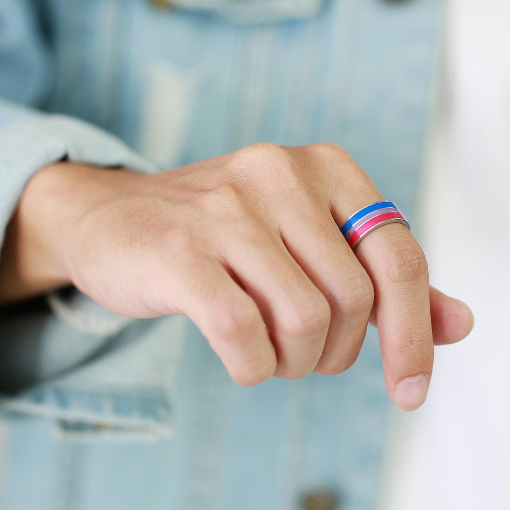 Mehrfarbiger Regenbogenring für Damen Herren Lesbisch Gay Hochzeit Verlobung Valentinstag Geschenk Edelstahl Schmuck