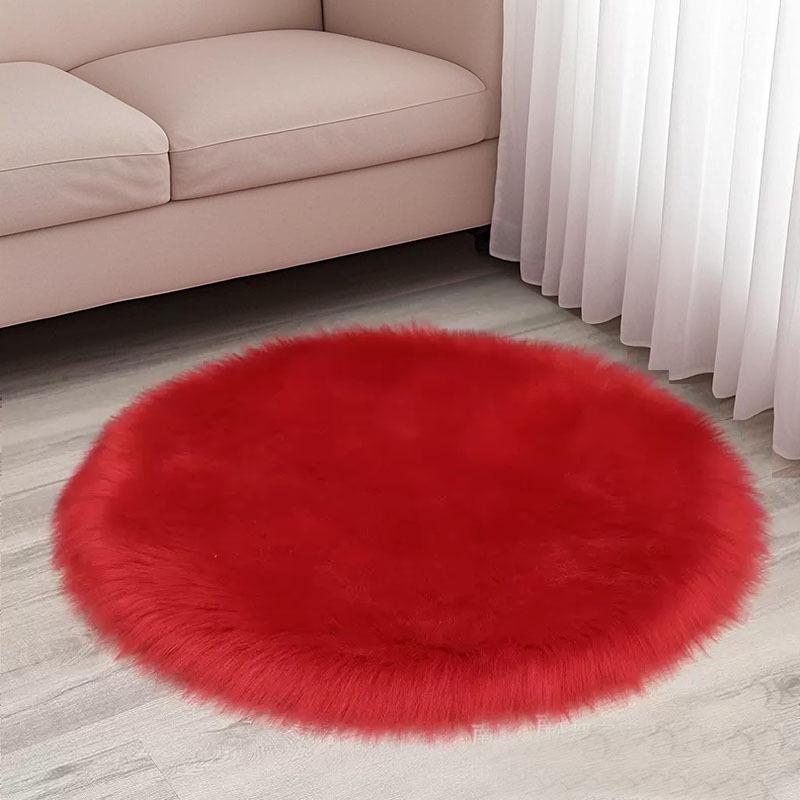 Runder Plüsch-Teppich aus Kunstwolle für Schlafzimmer & Wohnzimmer
