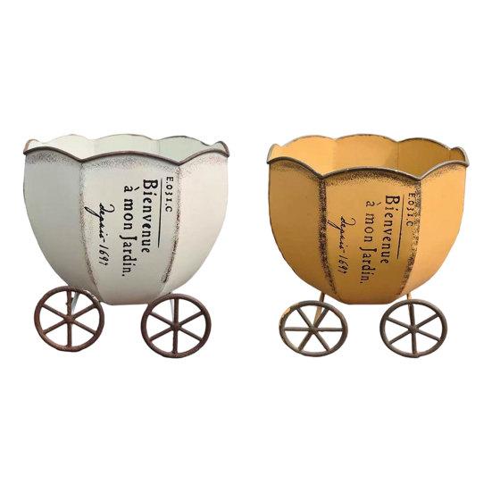 Retro Pumpkin Cart Planter, Decorative Metal Flowerpot with Drainage Hole, Stylish Plant Pot for Indoor Outdoor Home Garden Balcony Office Decor