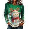 Women's Stylish Casual Christmas Print Long Sleeve Neck Top for Winter Holiday