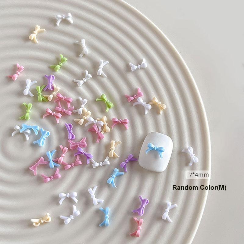 50Pcs Colorful Bow Nail Art Parts Charms Bulk Shiny Mini Resin Ribbon Nail Rhinestones Diy Summer Nail Art Decor Accessories