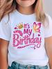 Girl Clothes Birthday Princess Printed Girls T-Shirt Happy Birthday Girl Party Outfit Tops Kids Short Sleeve Tshirt Kids Clothes