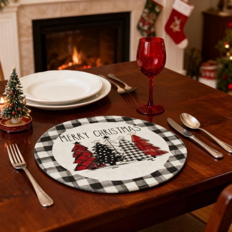Xmas Party Linen Placemats - Dirt Resistant Table Mats for Winter Kitchen Dining Home Decoration