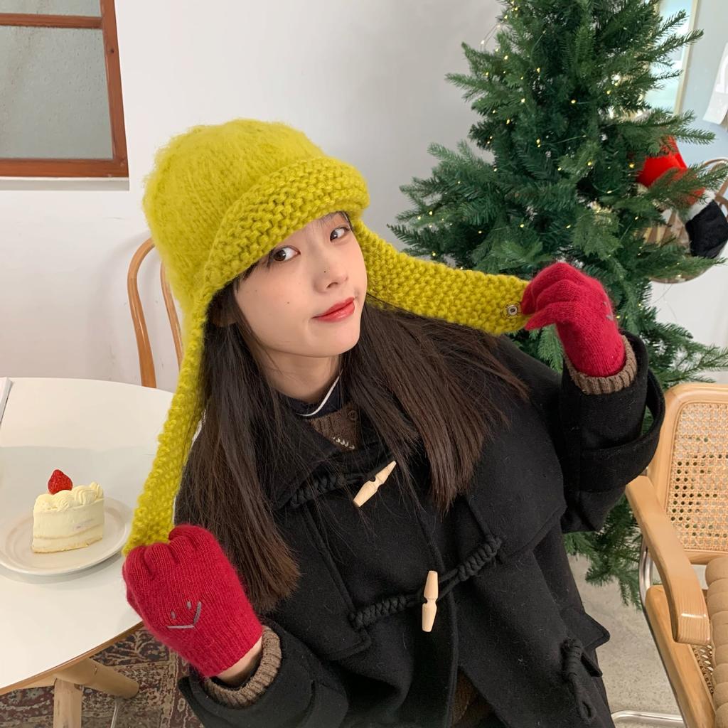 Korean Version of Knitted Flying Hat for Women Showing Their Faces Small Warm Ear Protection Wool Hats  Autumn and Winter Lei Feng Hat Trend