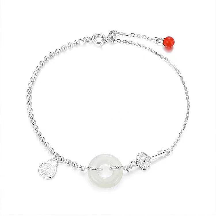 Ruyi Peace Buckle Hetian Jade Bracelet 2024: Elegant Chinese-Style Luck-Turning Bead Bracelet