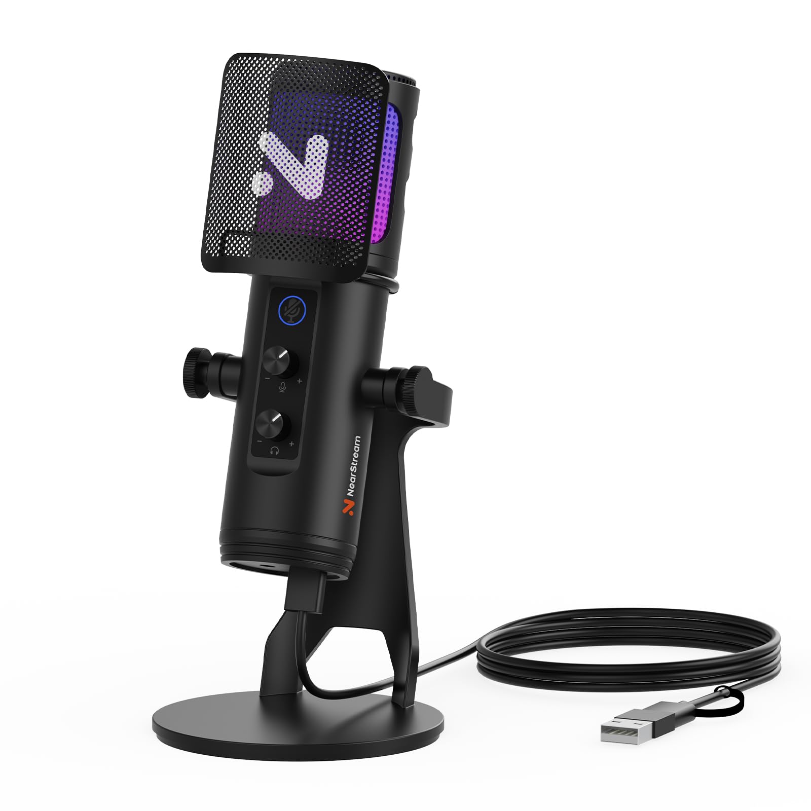 

NearStream AM35U Конденсаторний USB Ігровий ПК Суперкардіоїдний RGB Навушники Регульоване Шумозаглушення Звукознімач Настільний та Поп-фільтр для Живих Ігор та Веб Сумісний чорний