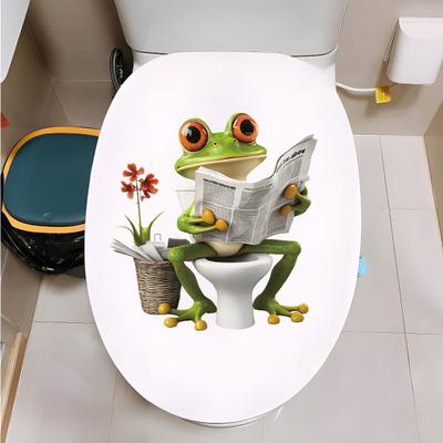 Frog Toilet Sticker Waterproof Funny Frog Reading Toilet Lid Decals Peel And Stick Removable Animal Sticker for Bathroom WC Wall Door Decor