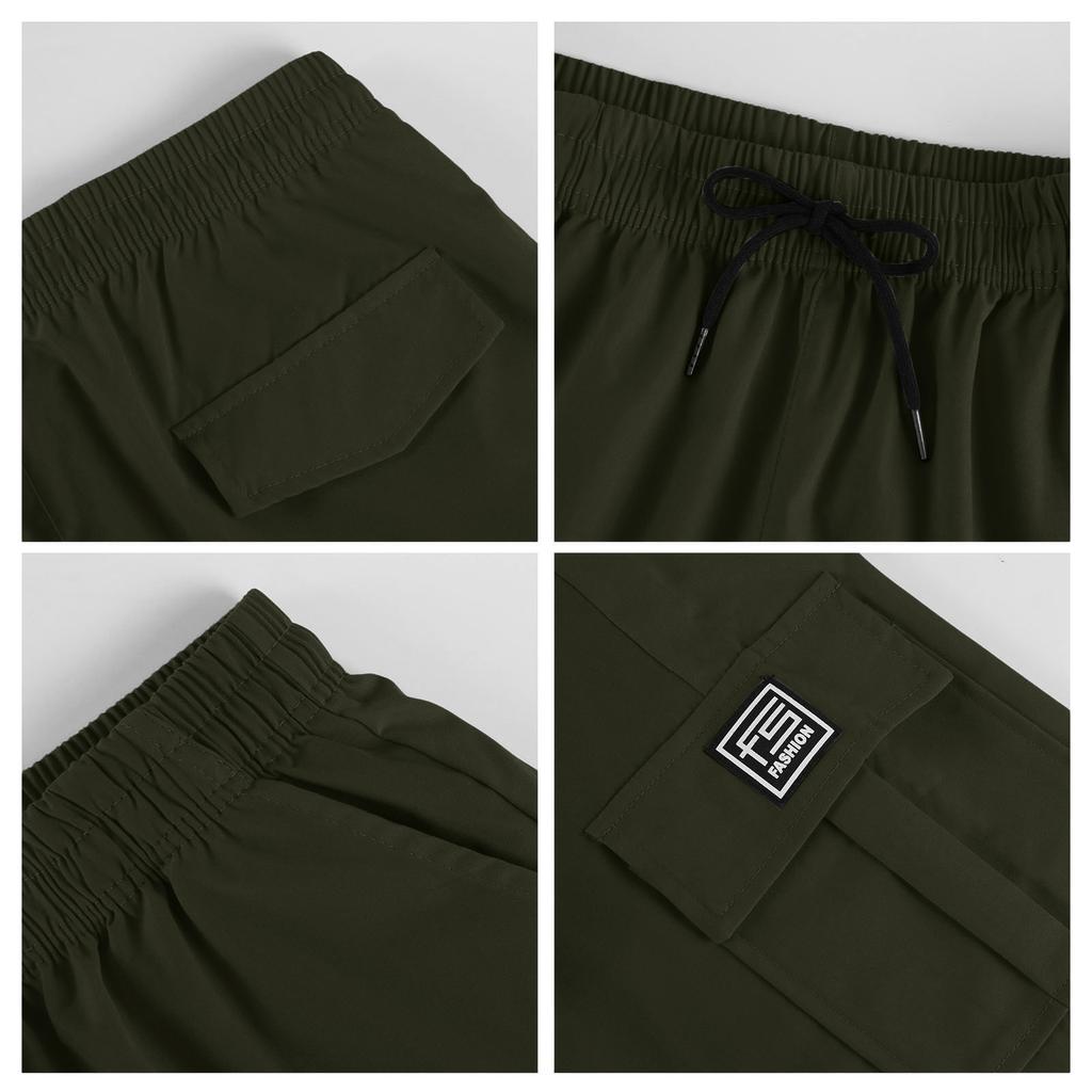Men's Elastic Waist Cargo Shorts Adjustable Belt Multiple Pockets Casual Style Suitable for Hiking Worksite Summer Wear