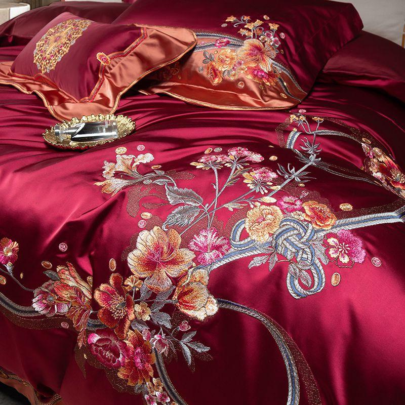 Svetanya Embroidery Bedding Set Wedding Red Cotton Queen King Size Linens (thin Thick Sheet Pillowcase Duvet Cover) Underwear