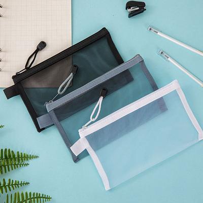 Bolsa de papelería transparente con cremallera, bolsa de almacenamiento de cosméticos de malla de nailon, estuche para lápices con cremallera transparente, unisex