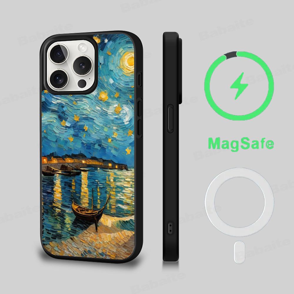 Art Van Gogh Starry Sunflower Phone Case Magnetic Case For IPhone 16 14 13 12 11 15 Pro Max Plus For Magsafe Wireless Charge