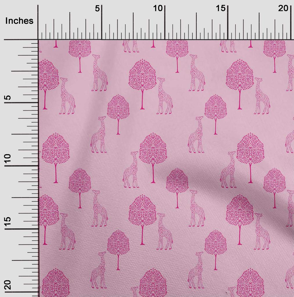 oneOone Cotton Flex Fabric Tree & Giraffe Block Printed Craft Fabric BTY 40 Inch