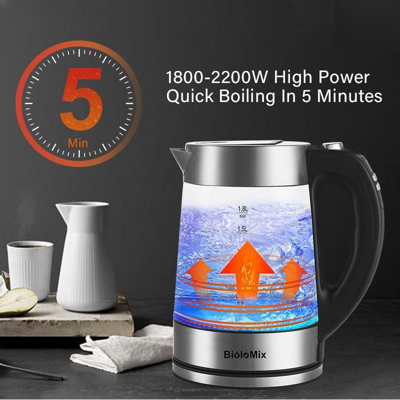 BioloMix 1.8L Blue LED Light Digital Glass Kettle 2200W Tea Coffee Kettle Pot BioloMix 1.8L Blue LED Light Digital Glass Kettle 2200W Tea Coffee Kettle Pot