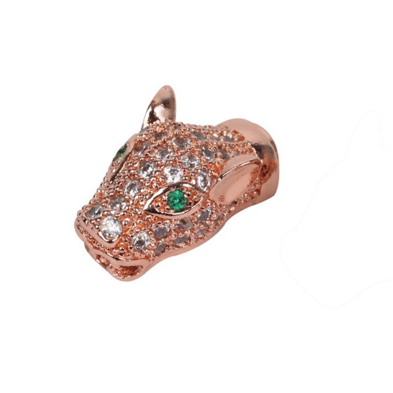 5 Pcs/lot Long Leopard Head Micro Inlaid Zircon Accessories Bracelet Hand String DIY Beads for Jewelry Making Supplies Wholesale