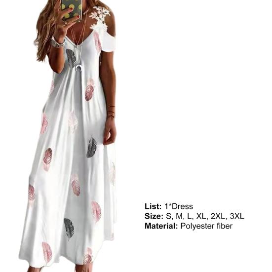 Maxi Dress Feather Printed Lace Sling Ladies Loose-fitting A-Line Long Dress Streetwear