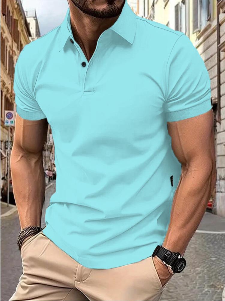Men's Slim Fit Solid Color Summer Short Sleeve Tops - European & American Fashion