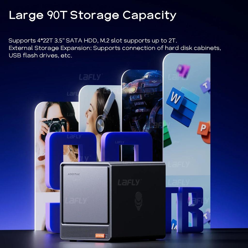AOOSTAR WTR PRO Mini-PC mit 4-Bay NAS AMD Ryzen 7 5825u 4C/4T, Bis zu 3,60 GHz, Unterstützt 2,5/3,5" HDD * 4, NVME SSD * 1 Computer Büroarbeit