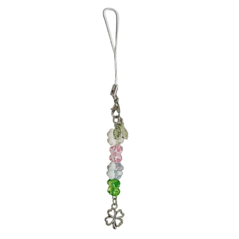 Colorful Keychain Elegant Beaded Four Leaf Clovers Phone Pendant Bag Charm Stylish Accessory for Fashion Enthusiasts