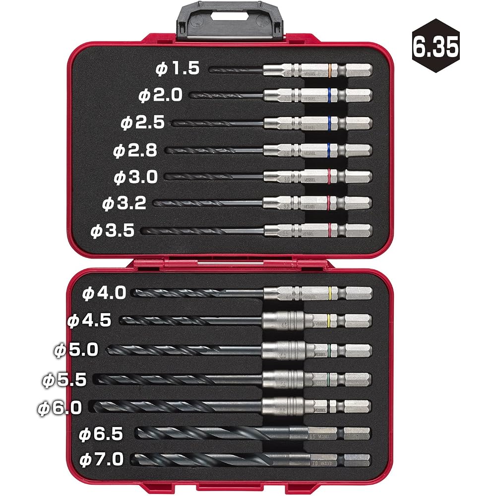 VESSEL (VESSEL) ironworking drill set, set of 14, in a special box, AMD14S
