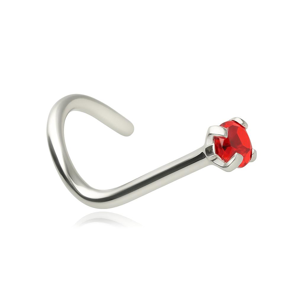 Nose Ring With Red Zircon - Silver - Ns-006 0.8/6.5/3