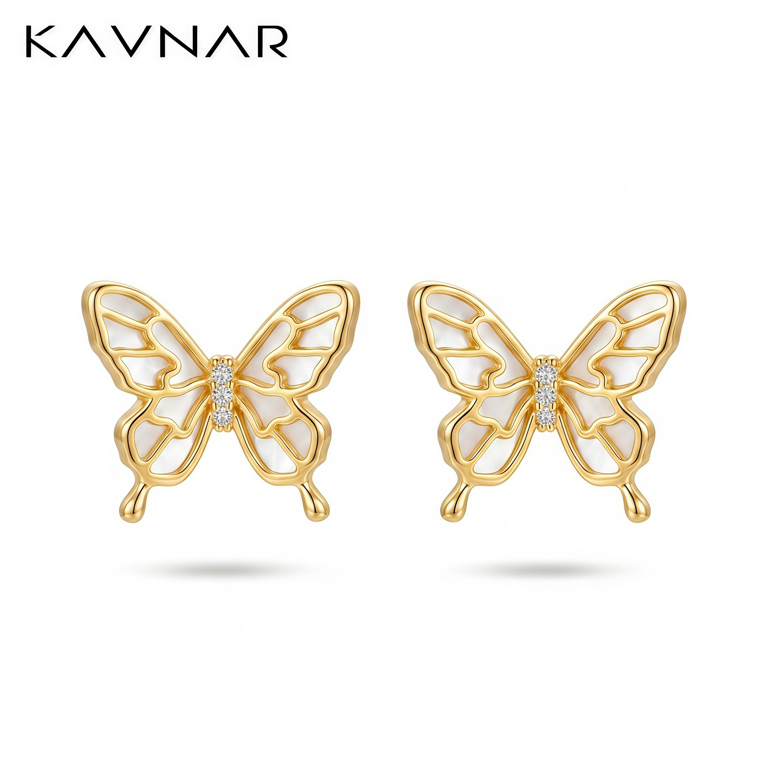 Gold Frame Mother of Pearl Butterfly Stud Earrings 14K Gold Plated Brass Pave CZ Gentle Fairy Style Nickel-Free Custom