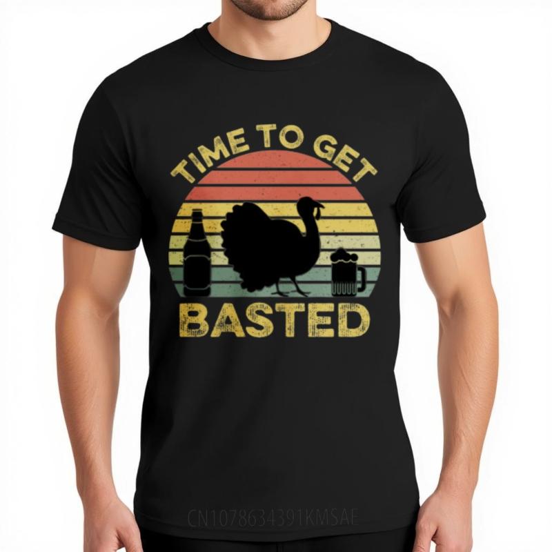 Relaxed Fit Tshirt Solid Color Boys O Neck Tshirt Streetwear Time To Get Basted Turkey Beer Sunset Retro For Her Tshirt