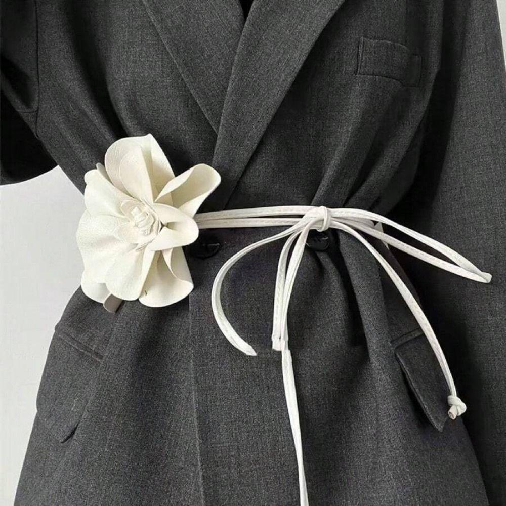 Květinový Pás Velký Kožený Provázkový Pás PU Kůže Květinový Pasový Řetízek Doplňky ke Šatům
