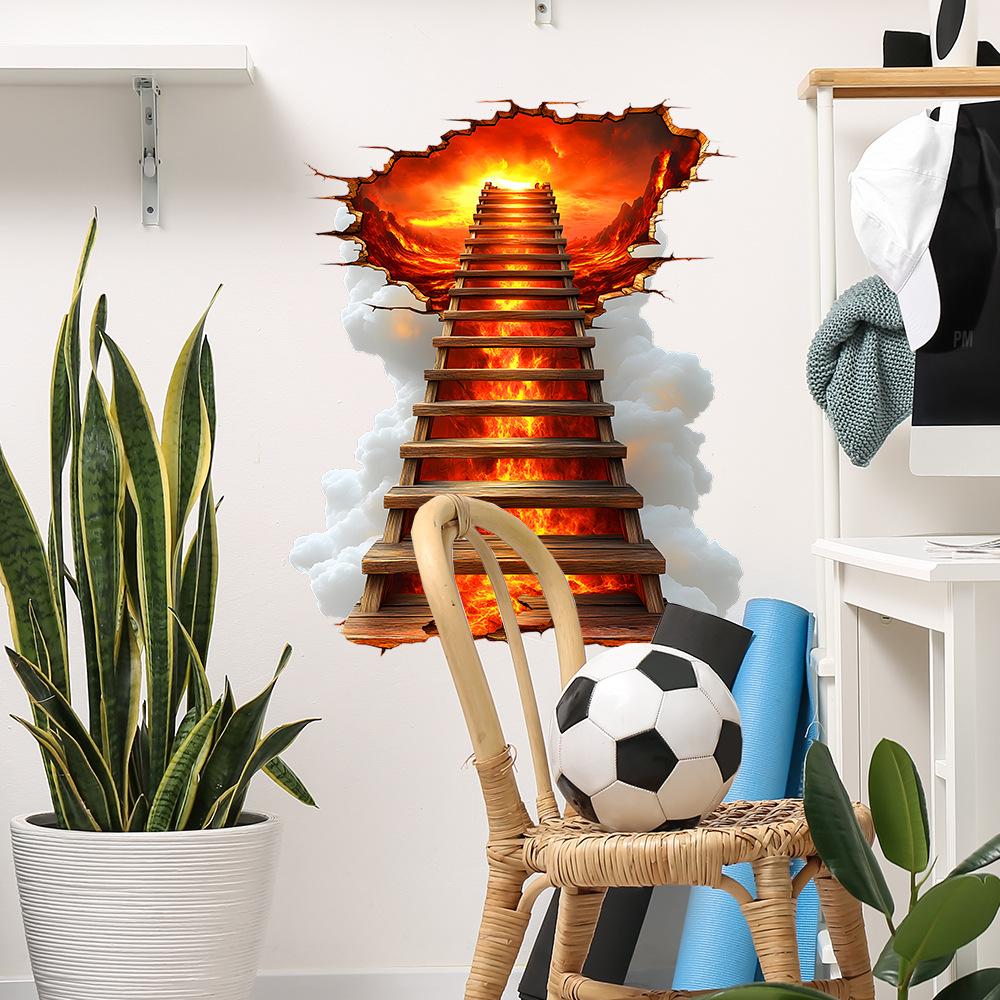 2 Pcs Creative Flame Broken Bridge Bedroom Living Room Background Wall Beautification Decoration Wall Stickers