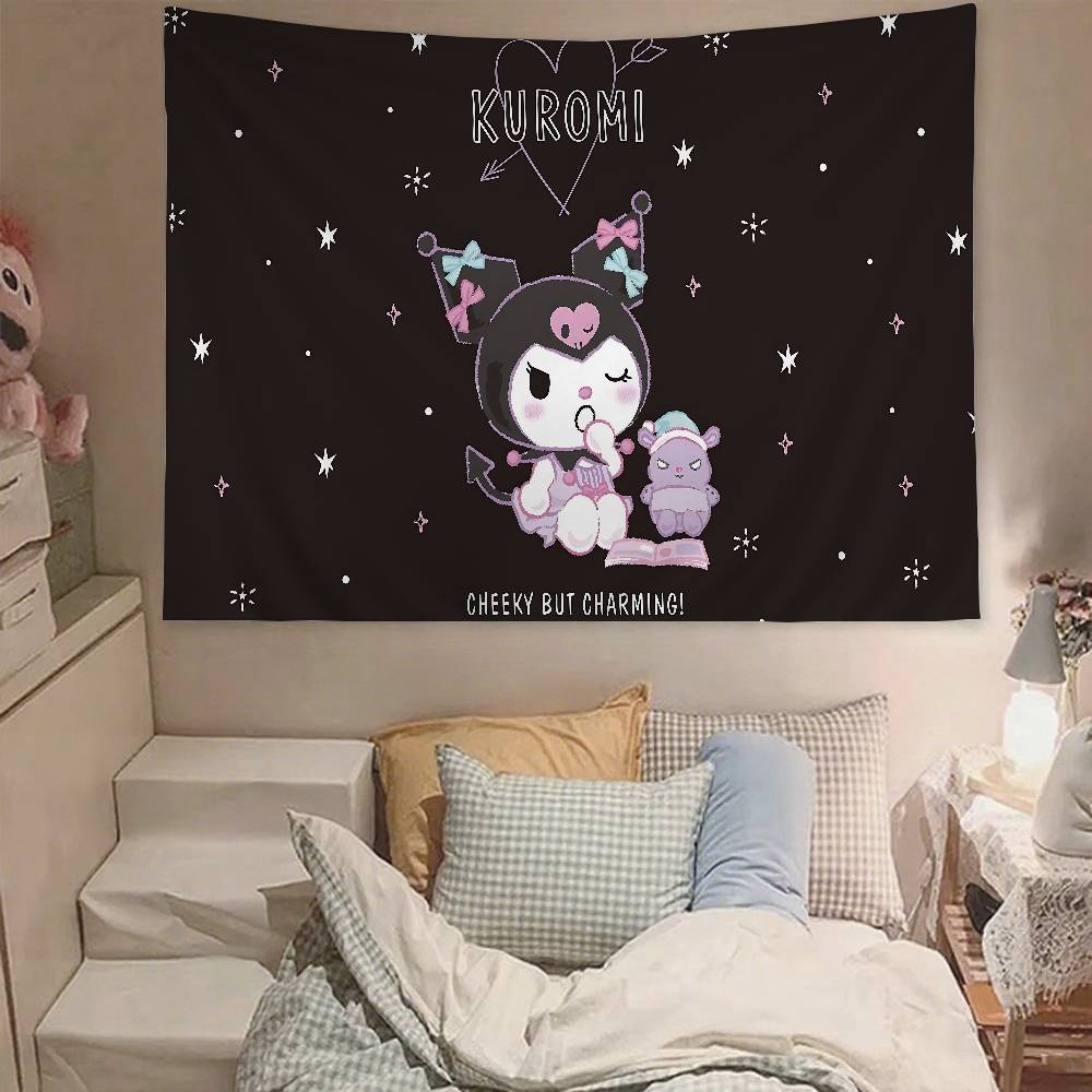 Cute KKuromi Tapestry Wall Hanging Tapestry Art Deco Blanket Curtain Hanging At Home Bedroom Living Room Decor