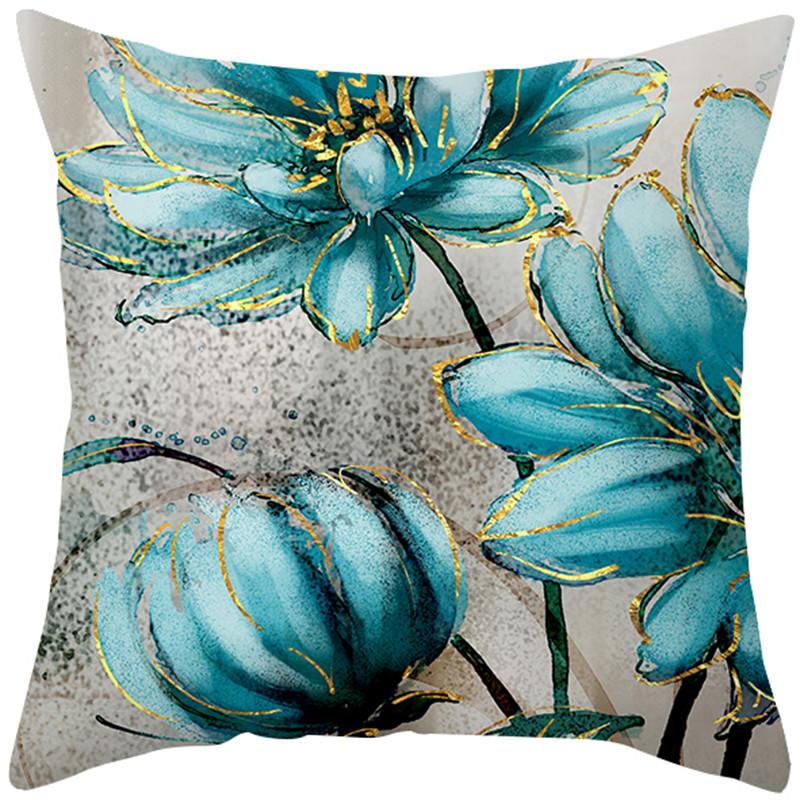 45x45cm Blaue Blume und Vogel Druck Quadratischer Kissenbezug Sofa Büro Heimdeko