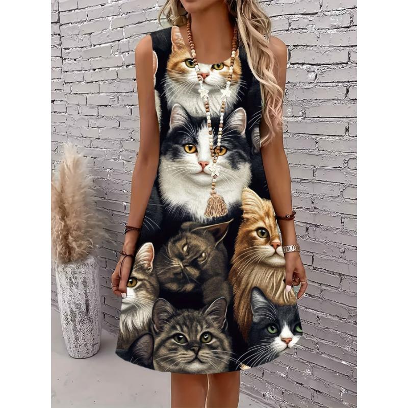 Sleeveless Dress for Plus-Size Women Featuring an Owl Print, Casual And Lightweight, with a Vibrant Overseas Design. It Flows