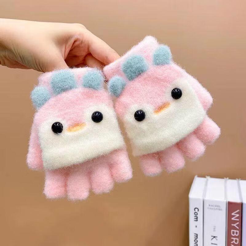 Kids Cartoon Flip-Top Half-Finger Winter Gloves