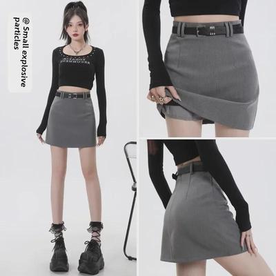 Šortky se sukní s vysokým pasem šedé áčkového střihu - Jarní/letní dámský slim fit design proti odhalení