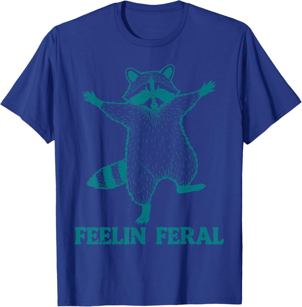 Raccoon Feelin Feral Funny Graphic Tee Casual Short Sleeve Cotton TShirt for Men Women