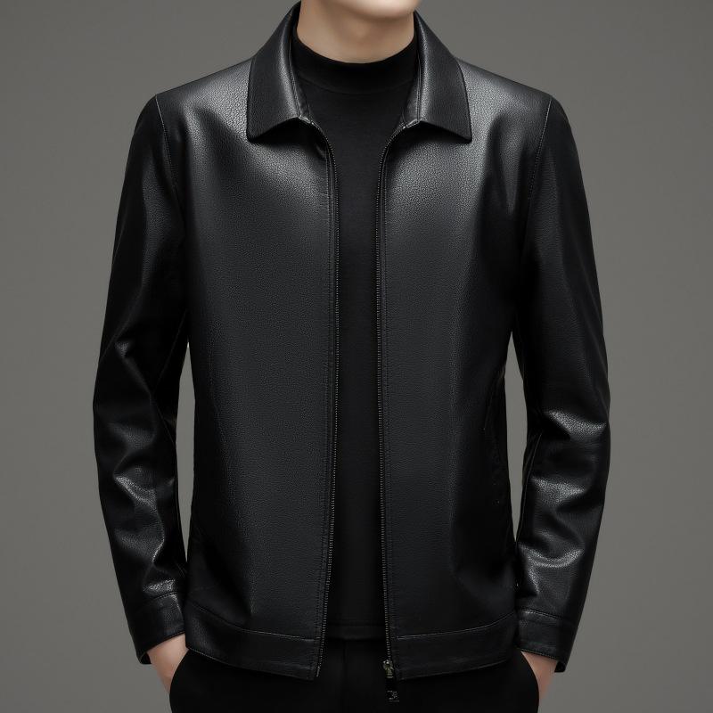 Genuine Leather Jacket for Men In Autumn and Spring, Plush Leather Jacket, Men's Lapel Casual Jacket, Daddy Sheepskin Top