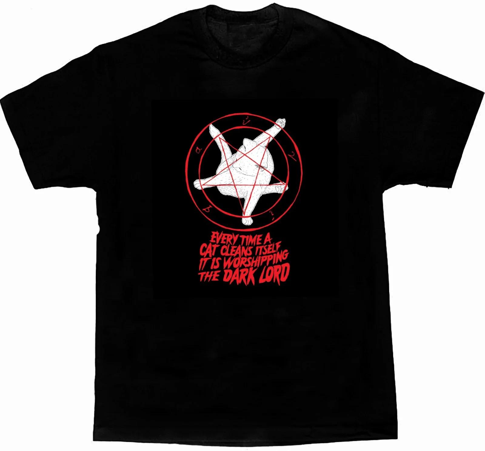 Cat Cleans Itself Funny The Dark Lord Symbol T-Shirt 100% Cotton O-Neck Summer Short Sleeve Casual Mens T-shirt Size S-3XL S